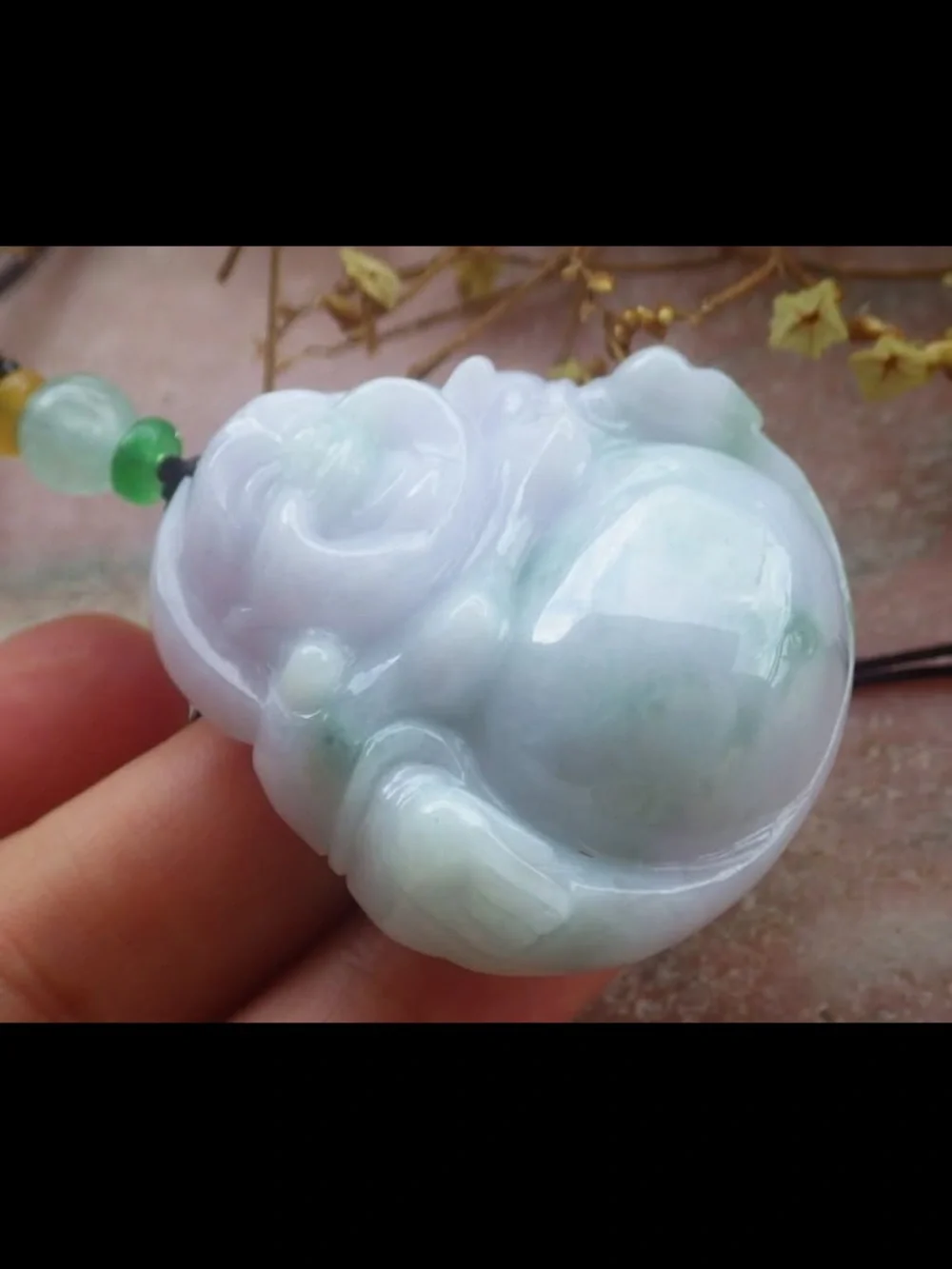 Lavender Green Jade jadeite Laughing Buddha Pendant Necklace certificate